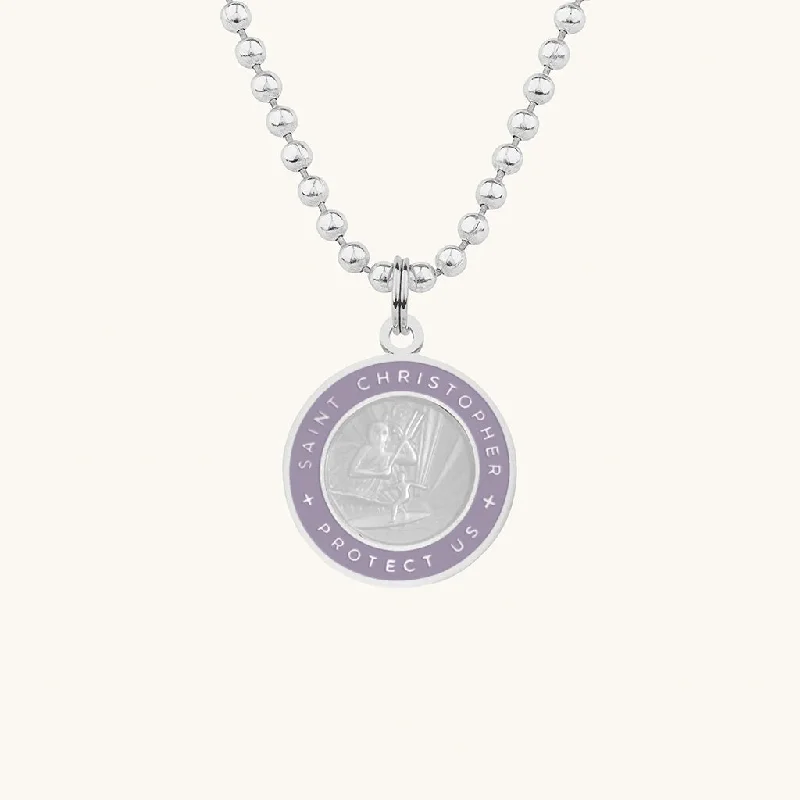 Best necklaces and pendants with intricate filigree for vintage-inspired elegance-Saint Christopher Small Medal - Silver/Lavender