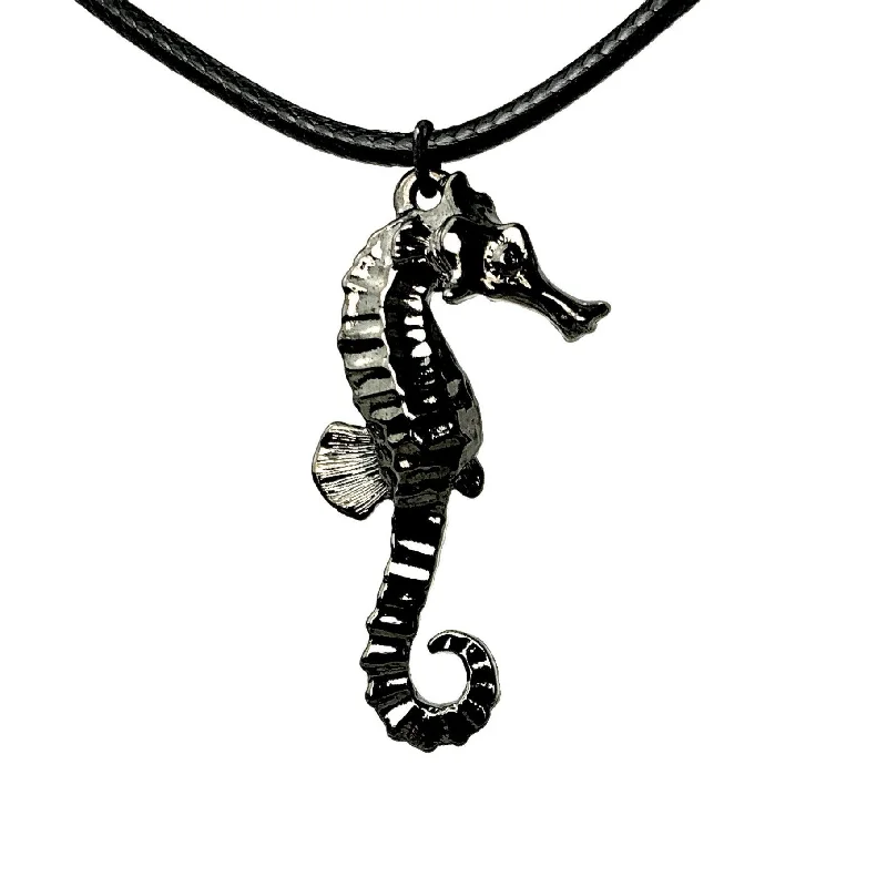 Necklaces and pendants with geometric pendants for a clean, contemporary design-Seahorse Necklace for Women Hematite- Jet Black Seahorse Jewelry, Gift for Seahorse Lover, Seahorse Charm, Seahorse Pendant Hematite