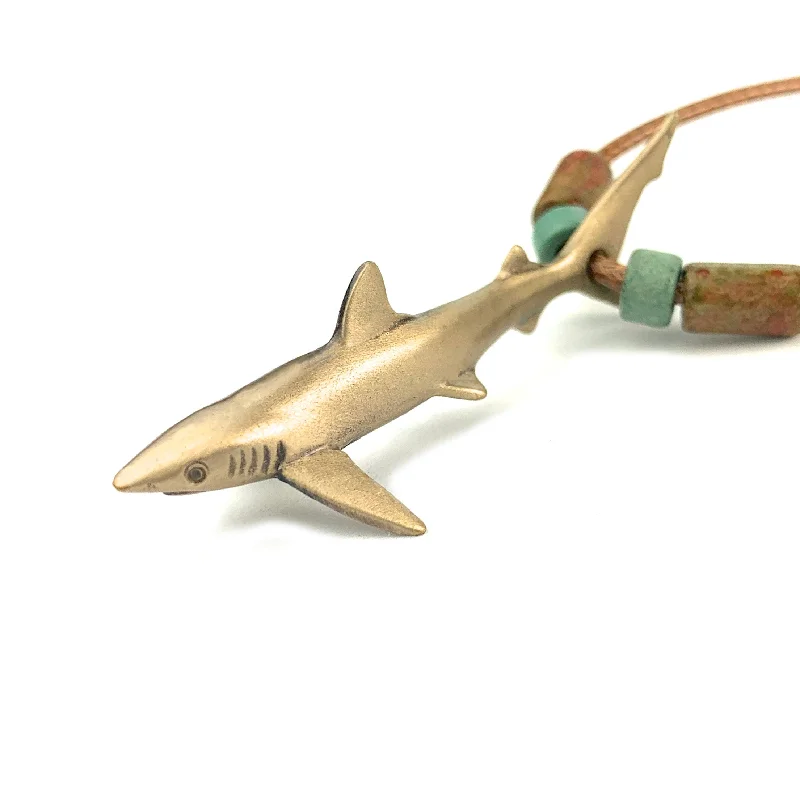 Best necklaces and pendants with vintage coin pendants for a unique accessory-Shark Necklace for Men and Women- Bronze Blue Shark Pendant, Gifts for Shark Lovers, Blue Shark Charm Necklace, Scuba Gift, Joe Romeiro Necklace