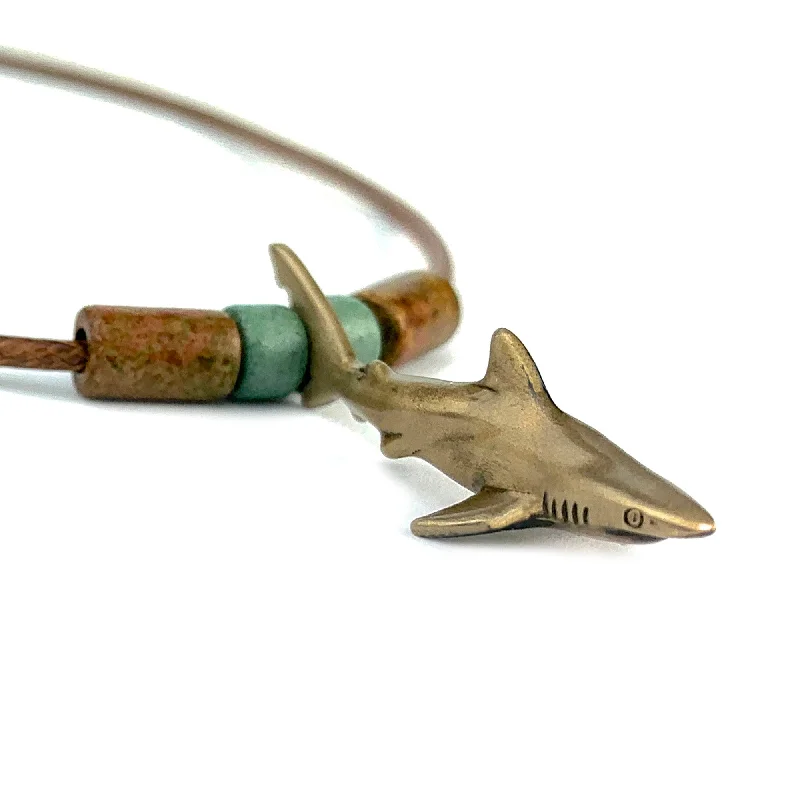 Necklaces and pendants with matching rings for a coordinated set of jewelry-Shark Necklace for Men and Women Bronze- Bronze Reef Shark Necklace for Women, Bronze Reef Shark Necklace,Shark Jewelry