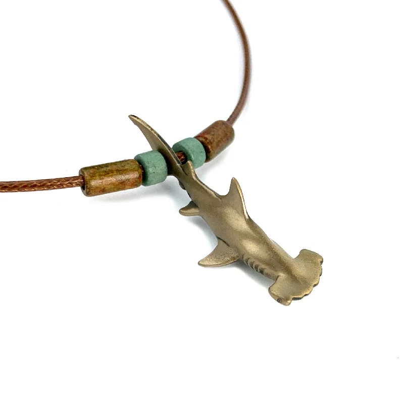 Necklaces and pendants with celestial starburst designs for a radiant look-Shark Necklace for Men and Women- Bronze Hammerhead Shark Pendant for Men and Women, Shark Jewelry for Women, Gifts for Shark Lovers, Sea Life Jewelry