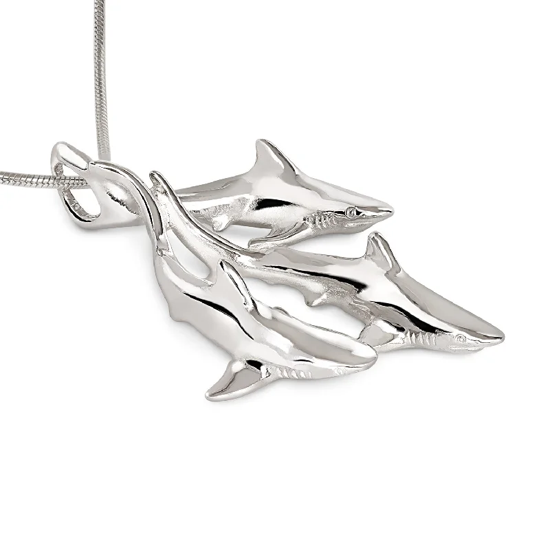 Personalized necklaces and pendants with coordinates for a meaningful location-based gift-Shark Necklace Sterling Silver- Grey Reef Shark Necklace, Sterling Silver Reef Shark Necklace, Shark Pendant