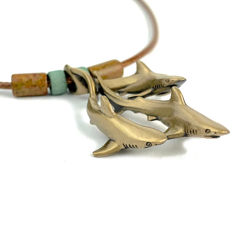 Best necklaces and pendants with art deco elements for a vintage, glamorous design-Shark Necklaces for Women Bronze- Grey Reef Shark Necklace, Bronze Shark Necklace, Shark Jewelry, Bronze Shark Pendant