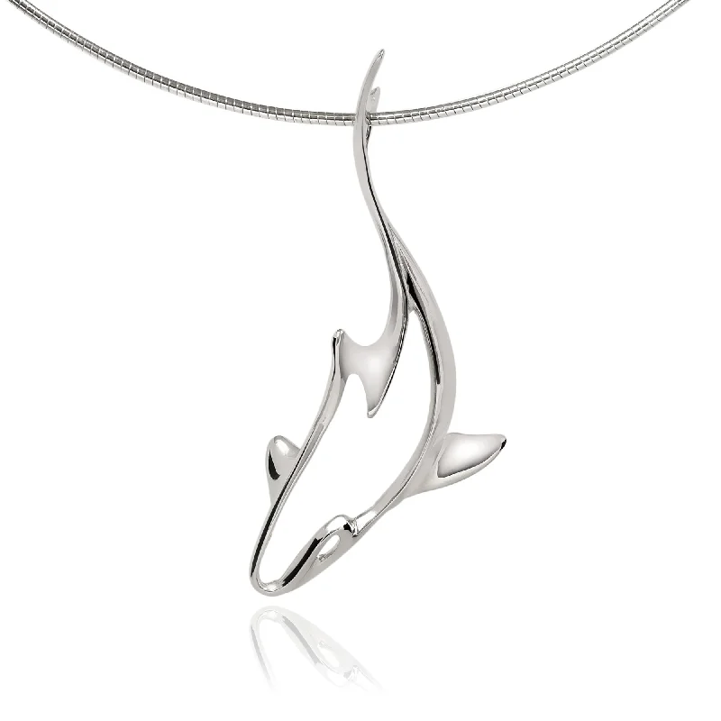 Elegant necklaces and pendants with onyx stones for a sleek, polished look-Shark Necklaces Sterling Silver- Grey Reef Shark Necklaces, Sterling Silver Reef Shark Pendant, Shark Jewelry