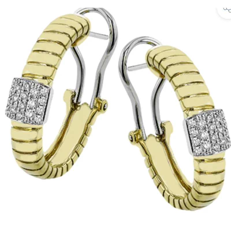 Necklaces and pendants with angel wing motifs for a spiritual, meaningful design-Simon G-18K Yellow Gold Huggie Earrings With 0.24TW Pave Set Diamonds In White Gold LE4614