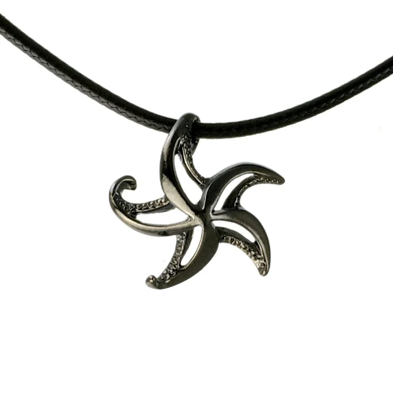 Beautiful necklaces and pendants with butterfly motifs for a whimsical style-Starfish Necklace for Women Hematite- Sea Star Pendant Jet Black, Starfish Necklace Charm Hematite Finish, Beachy Necklaces, Starfish Black Necklace