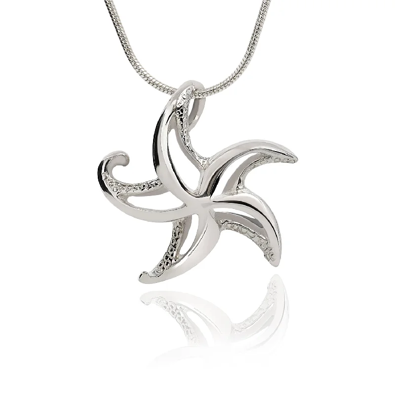 Best necklaces and pendants with opal and gold for a vibrant, luxurious contrast-Starfish Necklace Sterling Silver for Women- Seastar Pendant, Sea Star Jewelry Sterling Silver, Beachy Necklace