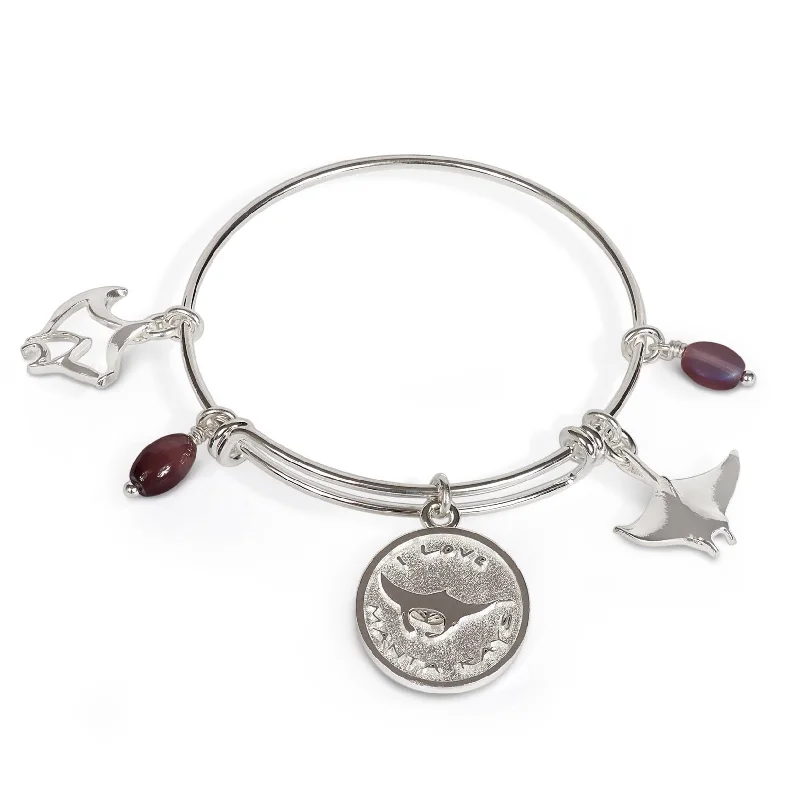 Necklaces and pendants with custom engravings for a personal, meaningful gift-Stingray Bracelet, Manta Ray Bangle Bracelet, Stingray Charm Bracelet, Adjustable Bracelet for Women, Expandable Bracelet with Stingray