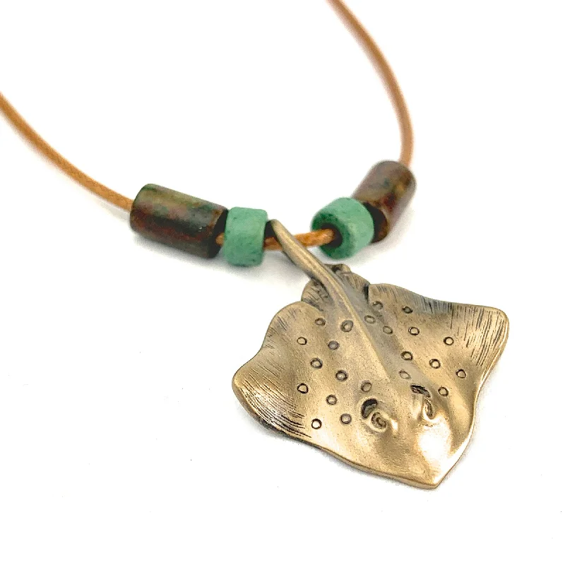 Necklaces and pendants with engraved messages for a deeply personal, sentimental gift-Stingray Necklace for Women Bronze- Stingray Pendant for Women, Stingray Jewelry, Stingray Pendant, Scuba Diving Jewelry, Bronze Jewelry