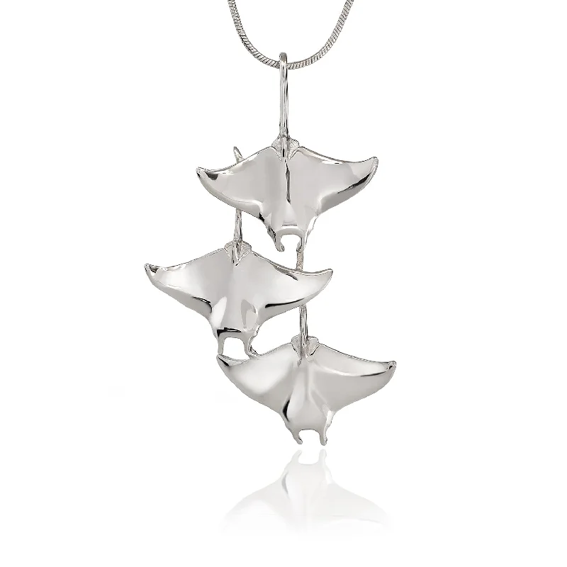 Layered necklaces and pendants for a trendy and fashionable stacked look-Stingray Necklace Sterling Silver- Manta Ray Necklace, Stingray Jewelry, Manta Ray Pendant, Scuba Diving Jewelry, Ocean Inspired Fine Jewelry