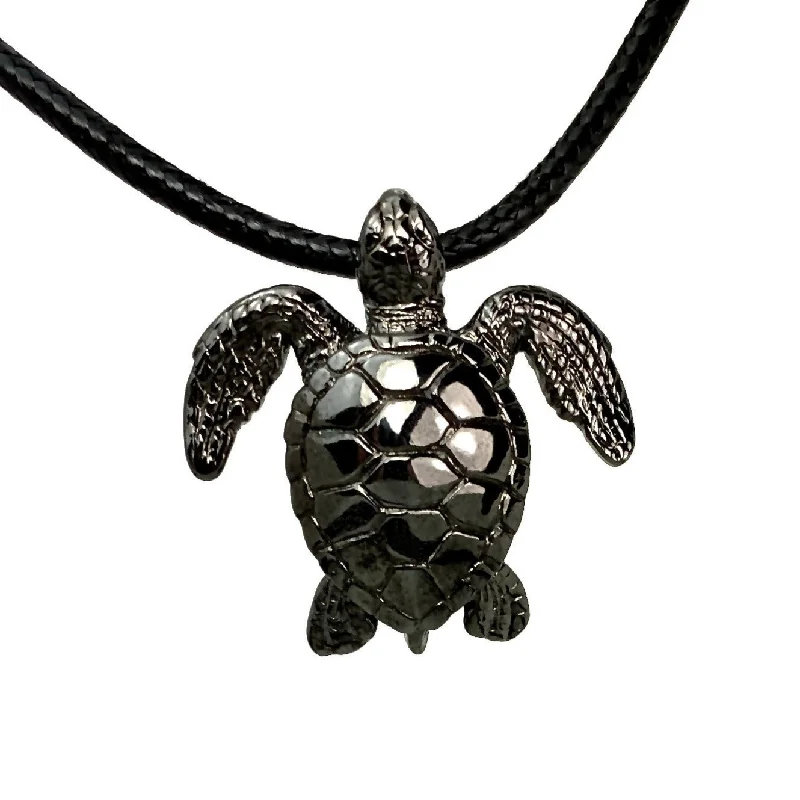 Personalized necklaces and pendants with coordinates for a meaningful location-based gift-Turtle Necklace for Women and Men- Sea Turtle Necklace Hematite, Black Turtle Jewelry, Turtle Gifts, Ocean Gifts for Sea Turtle Lovers, Turtle Charm